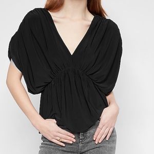 BNWT Express Black Deep V-Neck Short Sleeve Draped Peplum Top XL
